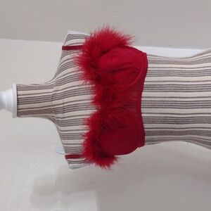 Vintage Red Faux Fur Trim Underwire Mesh Bra Size 36A
